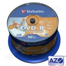 DVD-R Verbatim, Inkjet Printable, No ID Branded, AZO, 4.7GB, 16X, Cake box 50бр. DVD-R Verbatim, Inkjet Printable, No ID Branded, AZO, 4.7GB, 16X, Cake box 50бр.